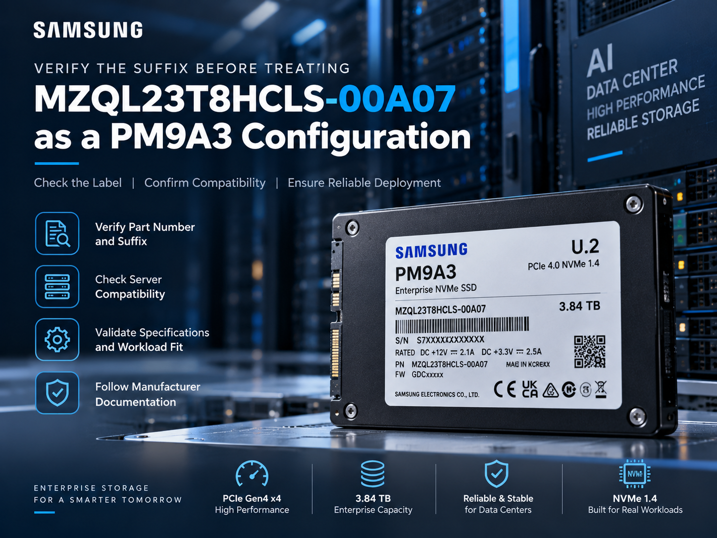 Samsung MZQL23T8HCLS-00A07: PM9A3 U.2 SSD Qualification Guide